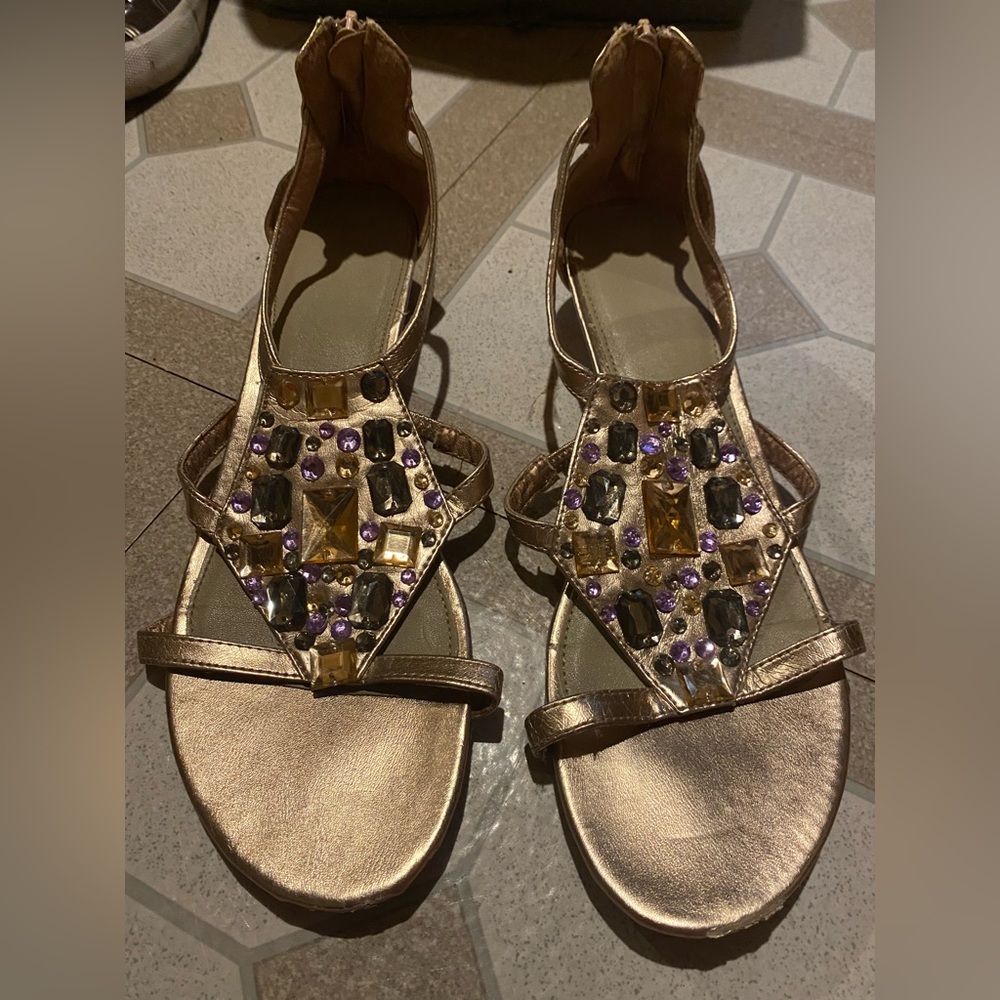 Jeweled small wedge gladiator sandals - zip up - size 10